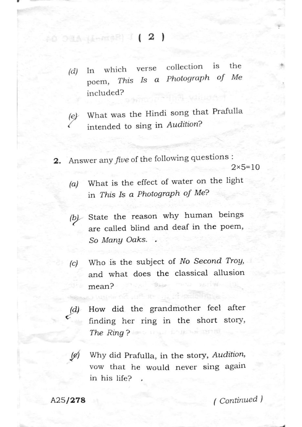 BA First Semester English Communication Question Paper 2024 Under Guwahati University Free PDF Download Page 2